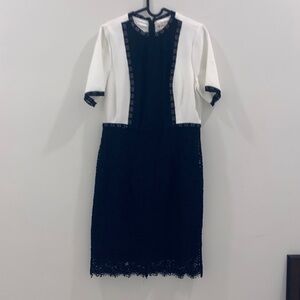 Nanette Lepore Black and White Lace-Trim Midi Dress